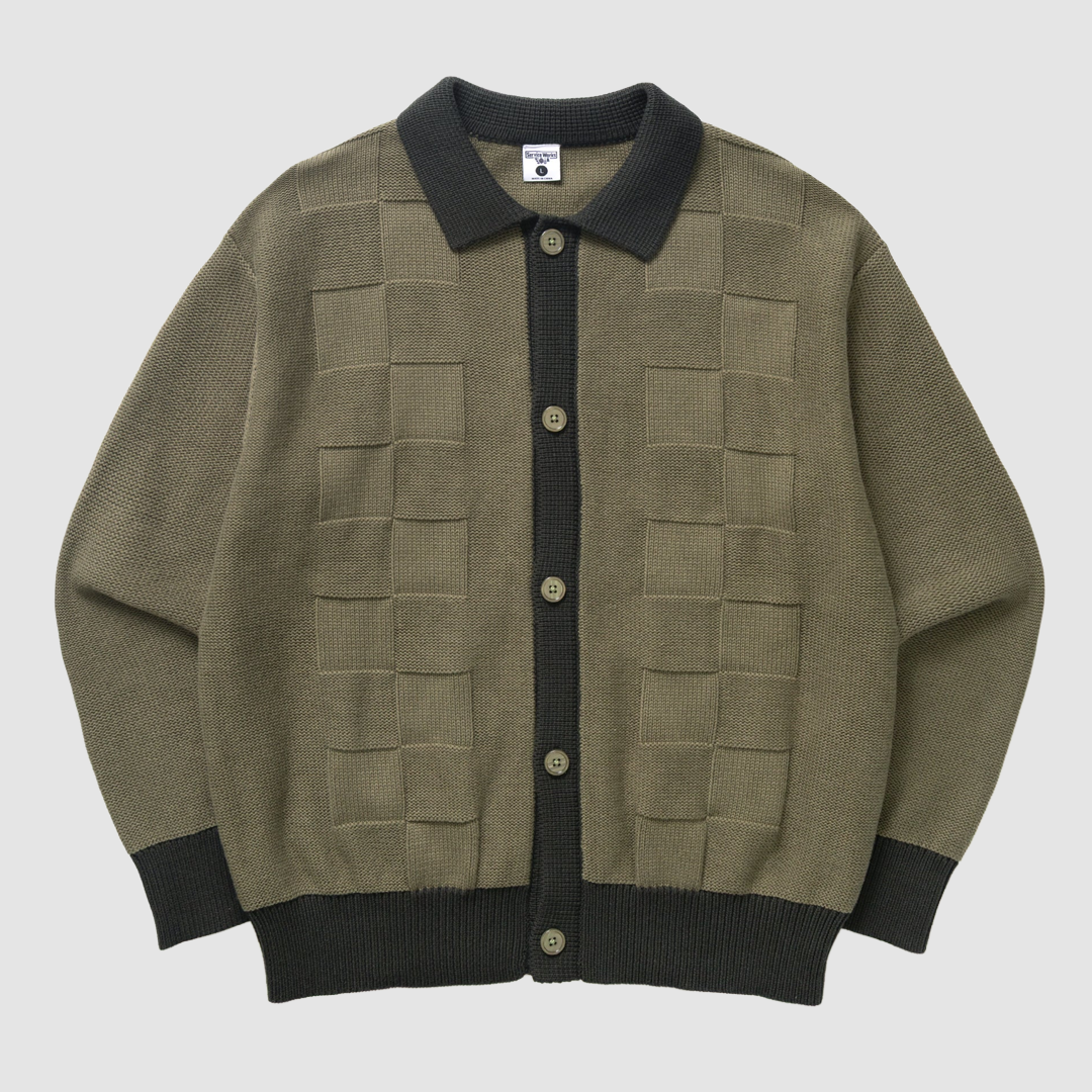 Check Panel Cardigan Olive