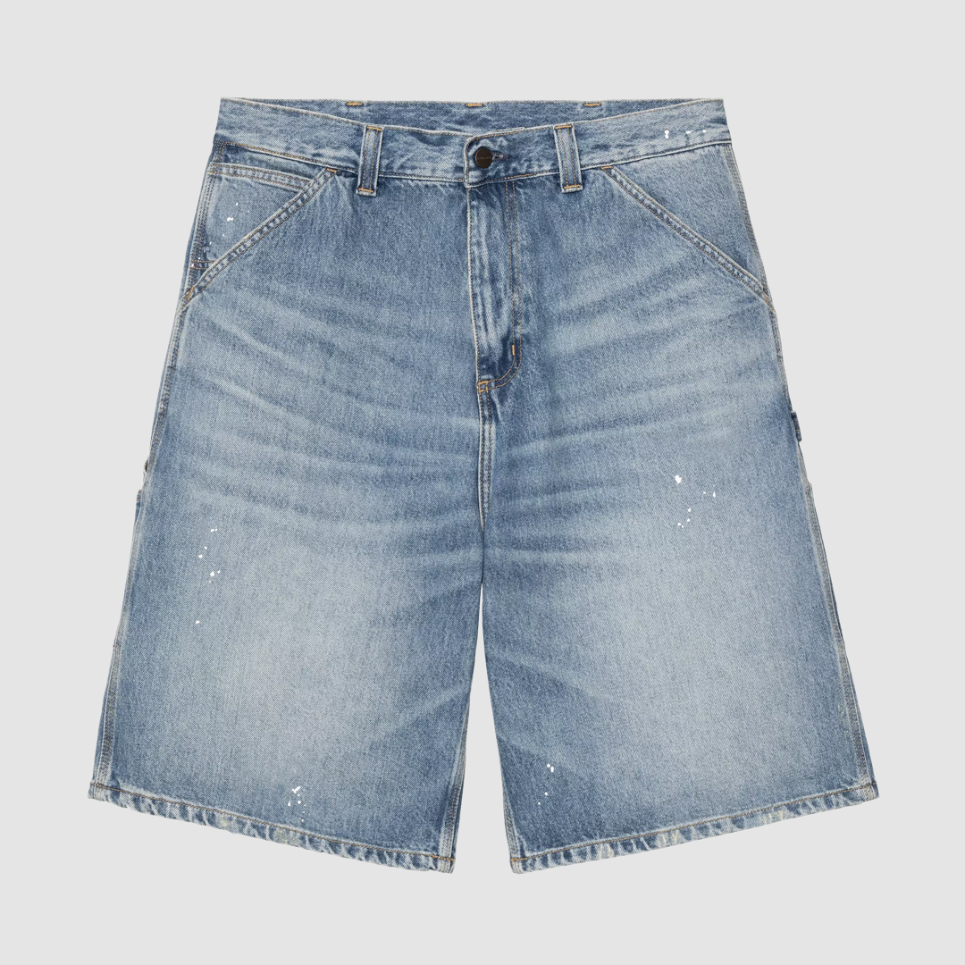 OG Single Knee Short Blue Destroy Wash Splatter