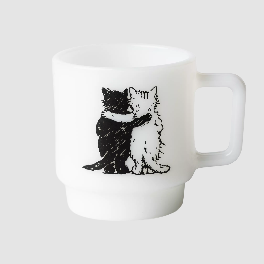 Hugging Cats Glass Mug White