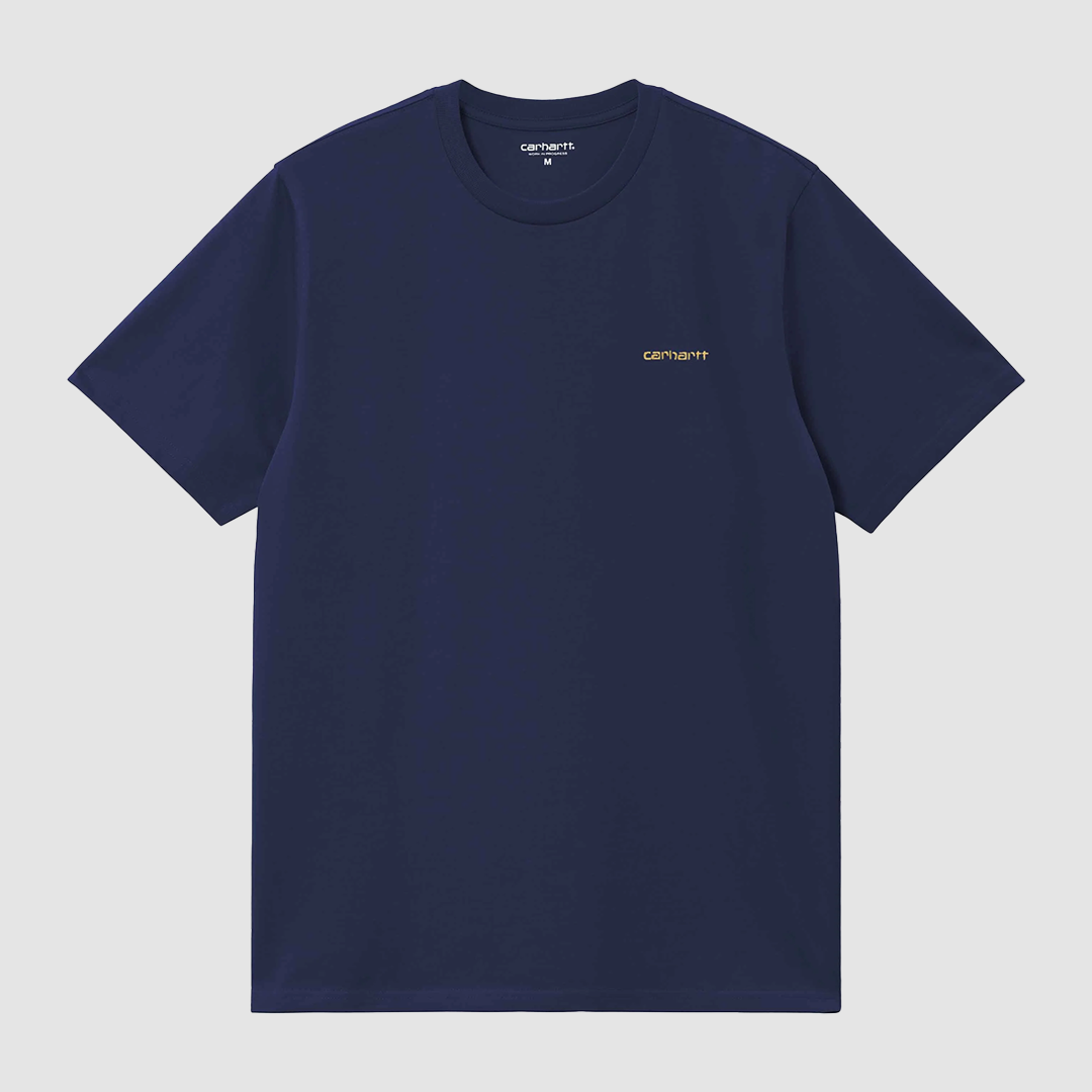 S/S Script Embroidery T-Shirt Ink / Air Yellow