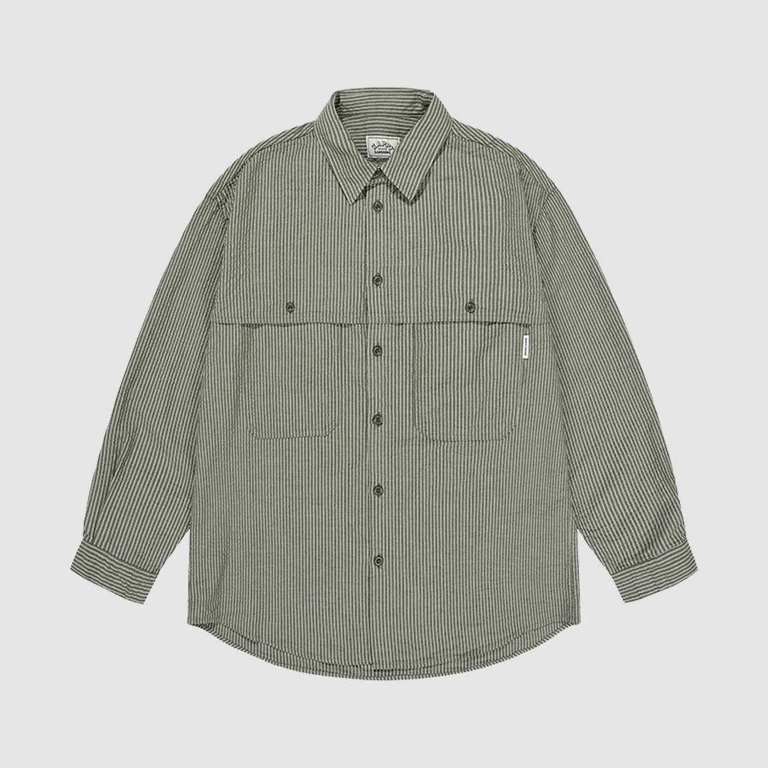 Stripe Pocket Work Shirt Khaki