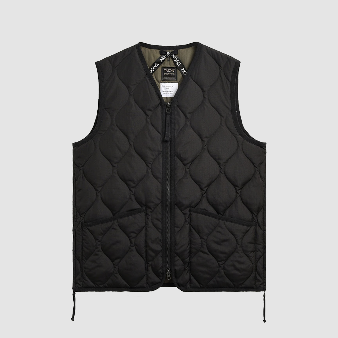 Military V Neck W-Zip Down Vest Black