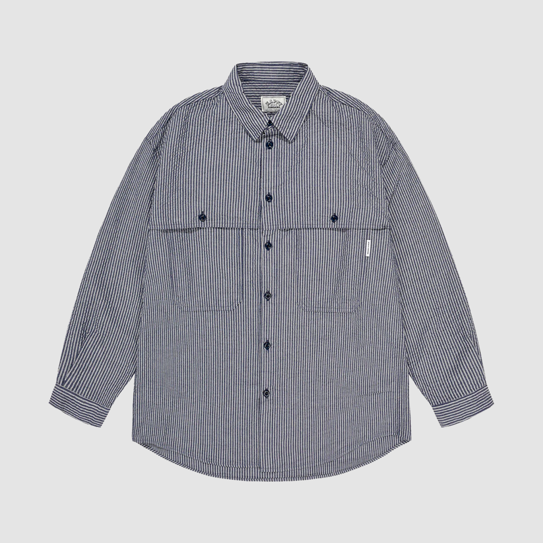 Stripe Pocket Work Shirt Navy