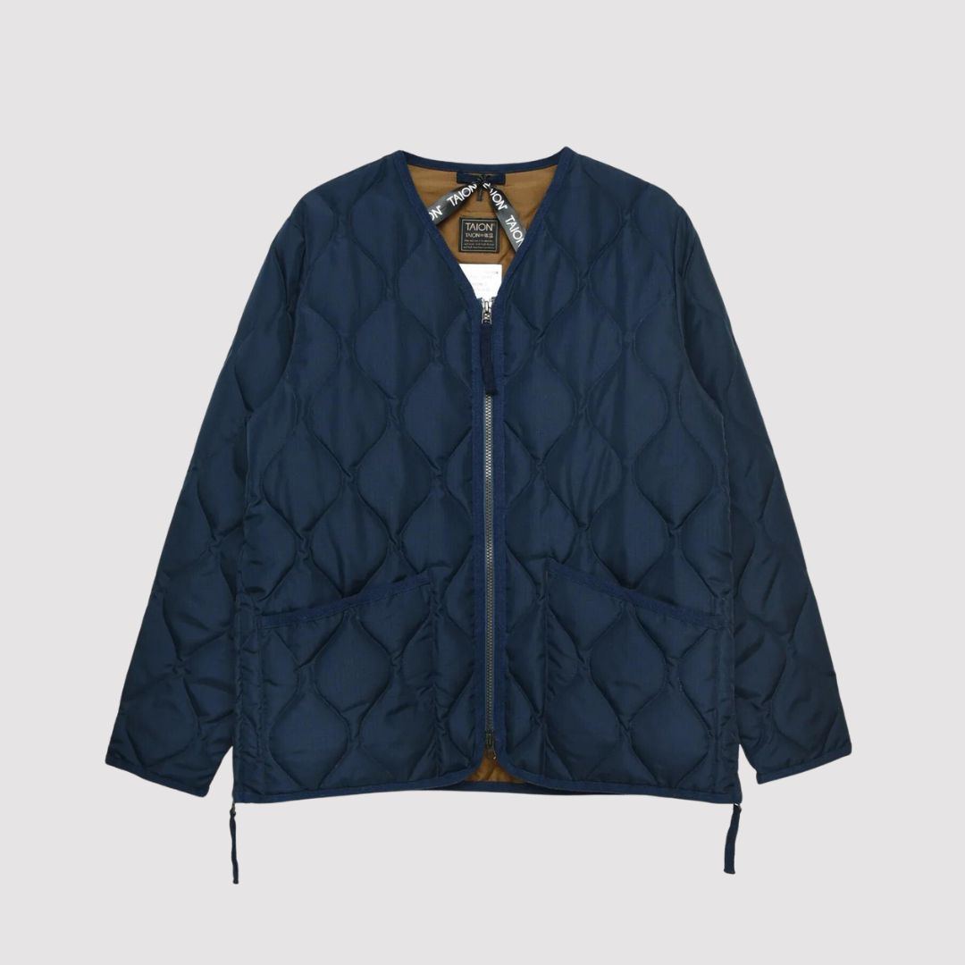 Military Zip V-Neck Down Jacket D. Navy