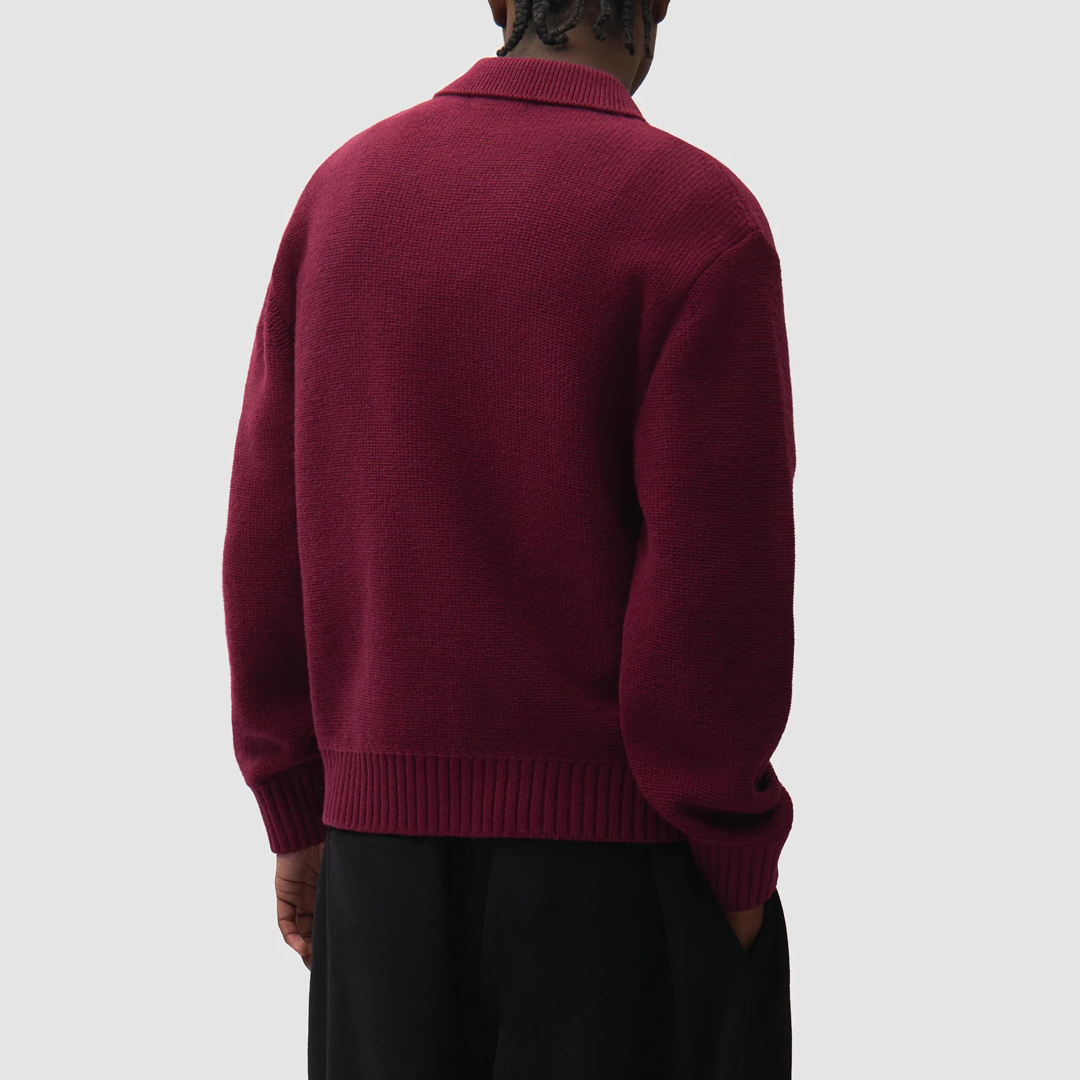 Stencil Zip Cardigan Bordeaux