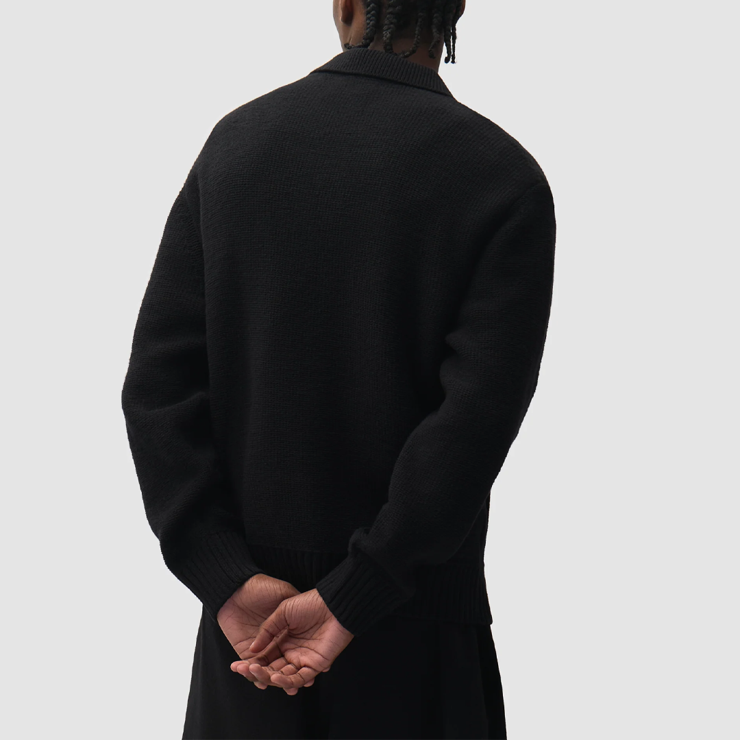Stencil Zip Cardigan Black