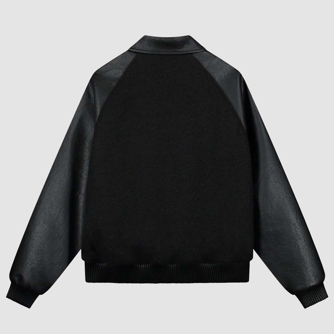 Leather Varsity Jacket Black
