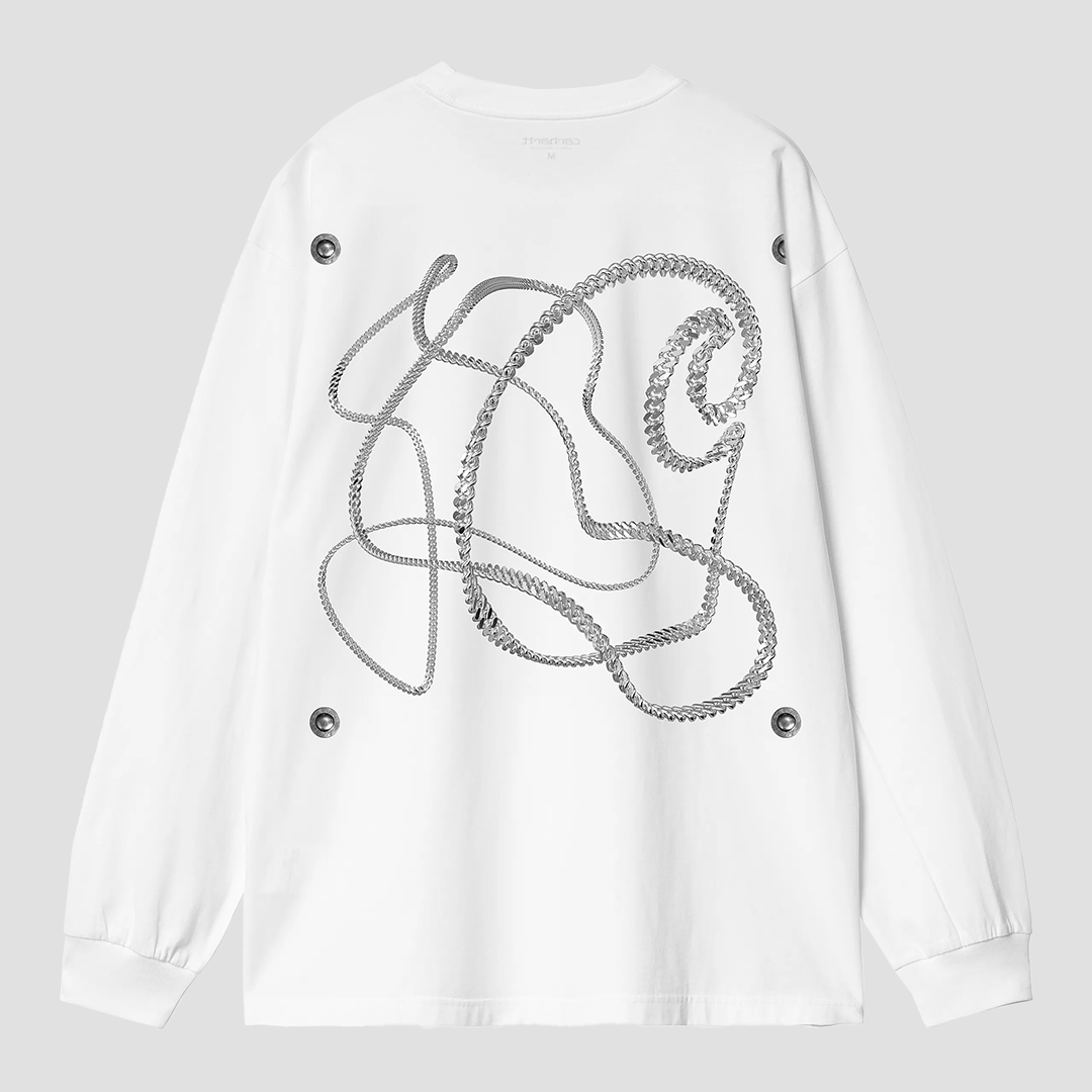 L/S Chain Link T-Shirt White / Silver