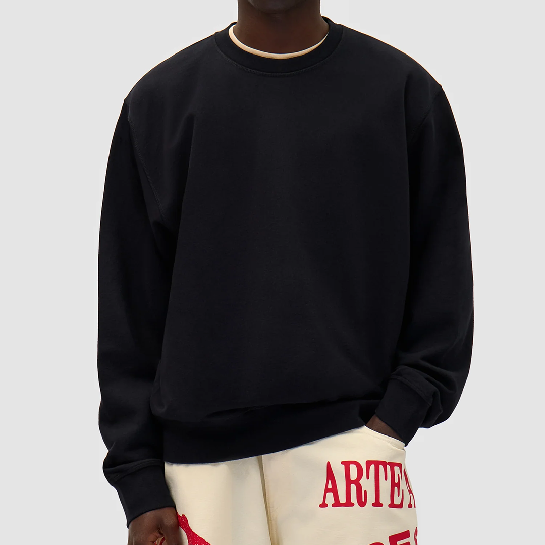 Back Flower Print Crew Black