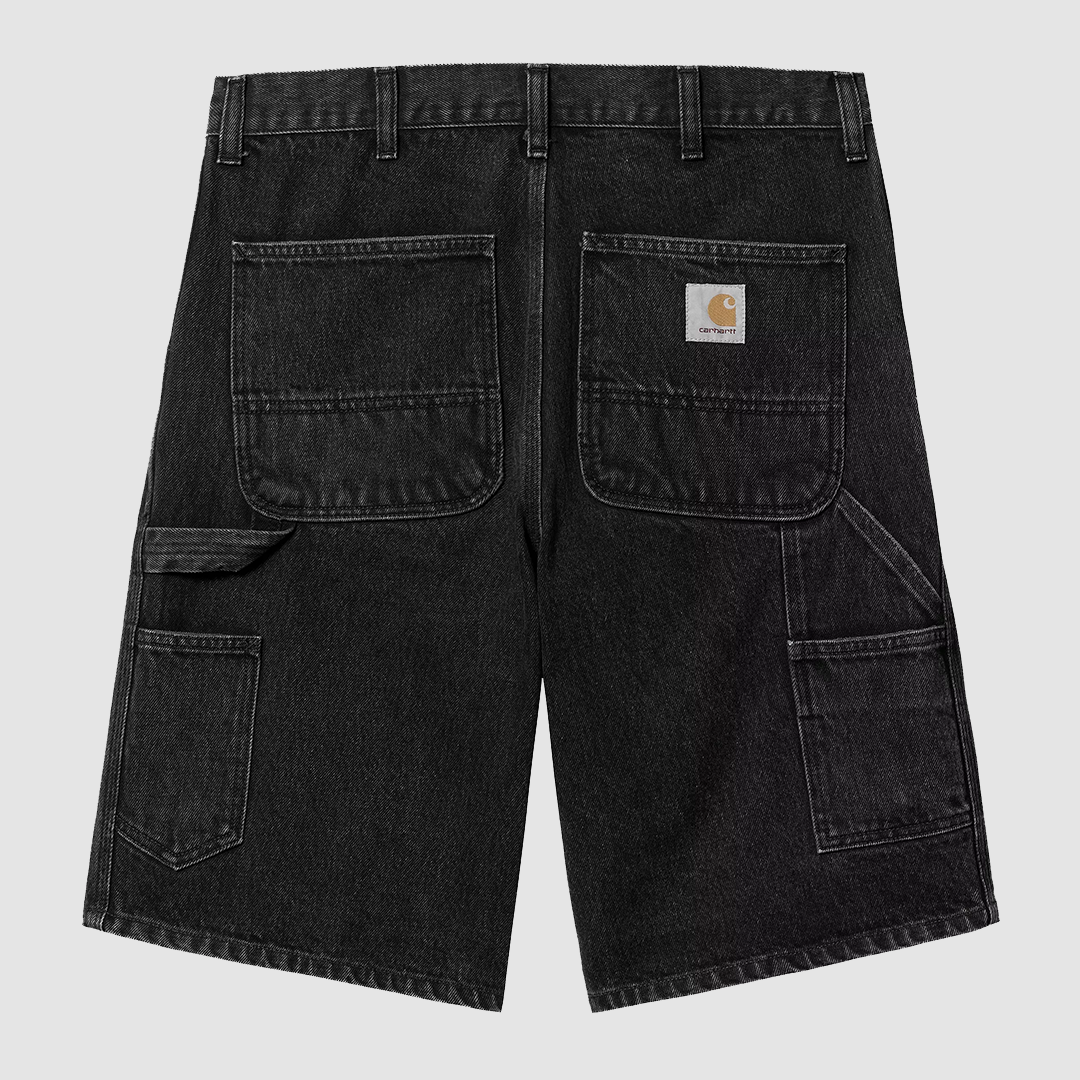 Single Knee Short Black Stone Washed