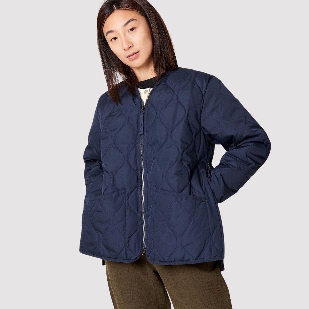 Military Zip V-Neck Down Jacket D. Navy