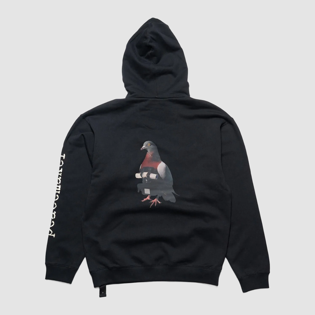Loose Fit Hoodie PIgeon Print Black