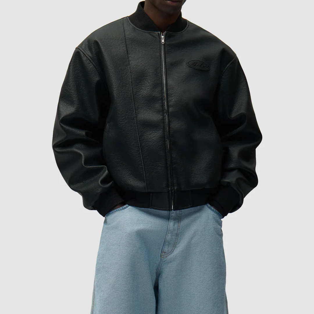 Leather Varsity Jacket Black