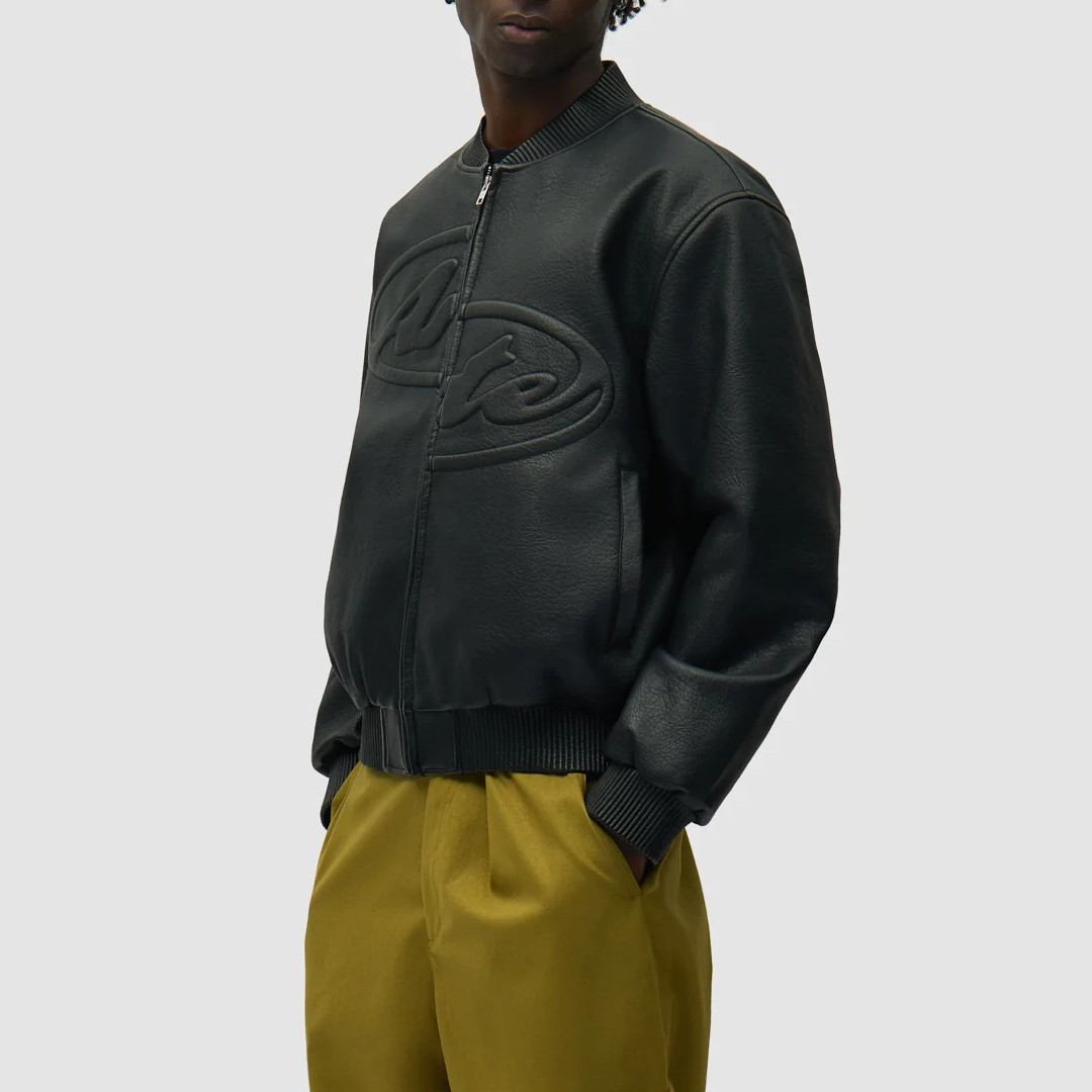 Half Logo Leather Jacket Black