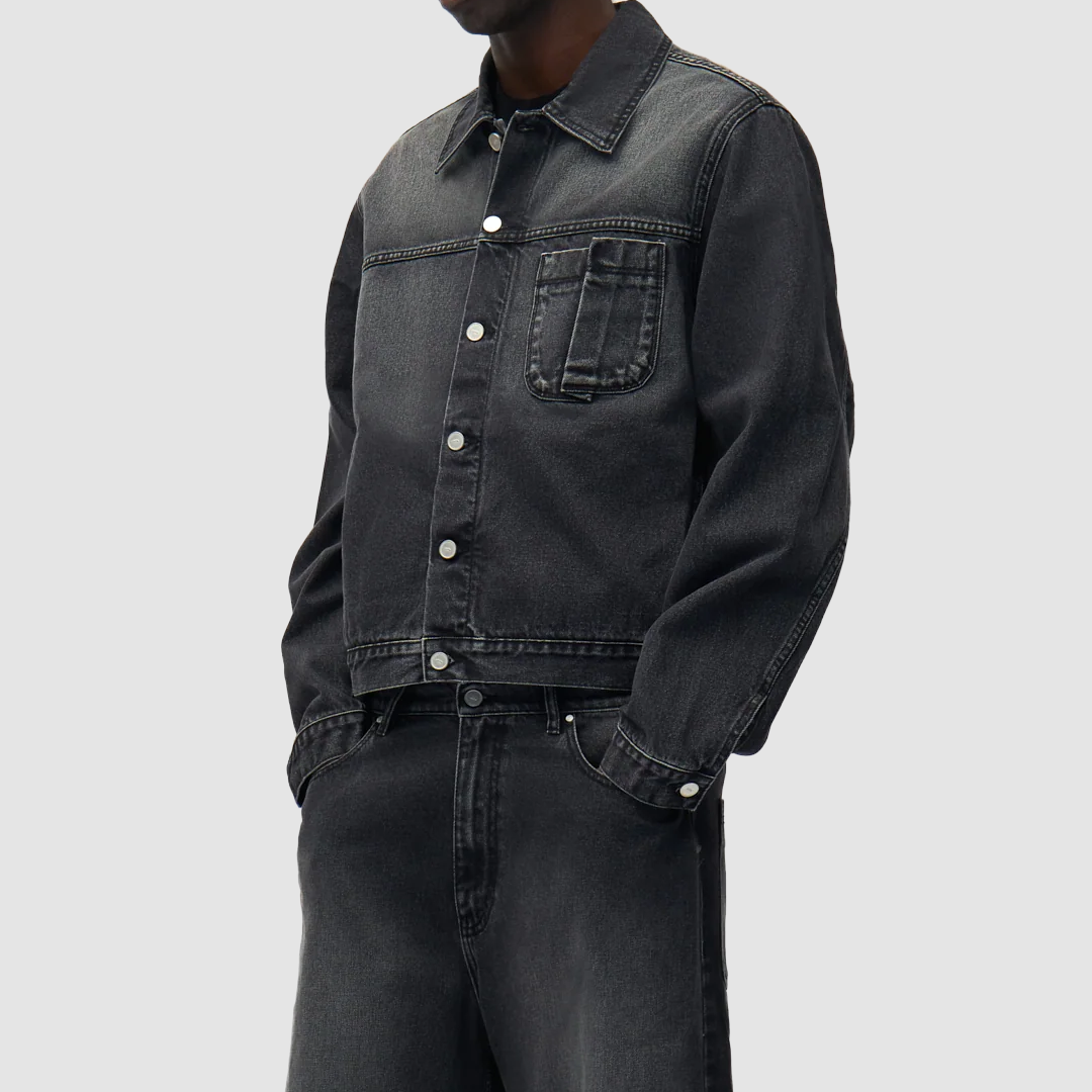 Fold Pocket Denim Jacket Fade Black