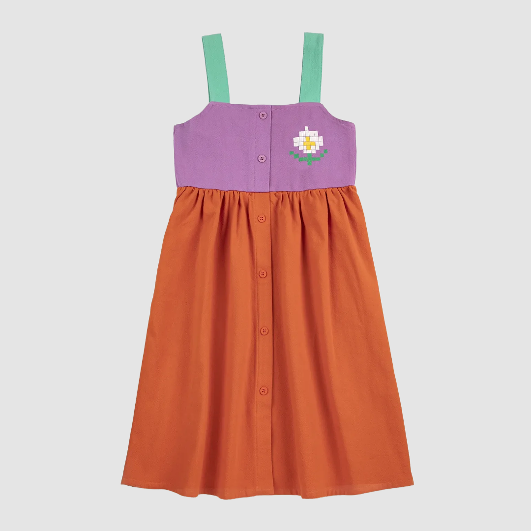 Pixel Daisy Color Block Woven Dress