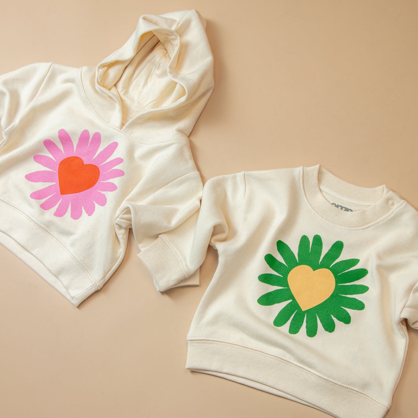 Heart Flower Hoodie Baby Natural / Pink