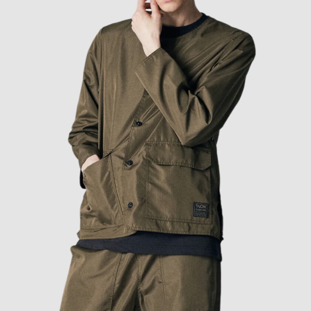 Military Reversible Crew Neck Cardigan Black