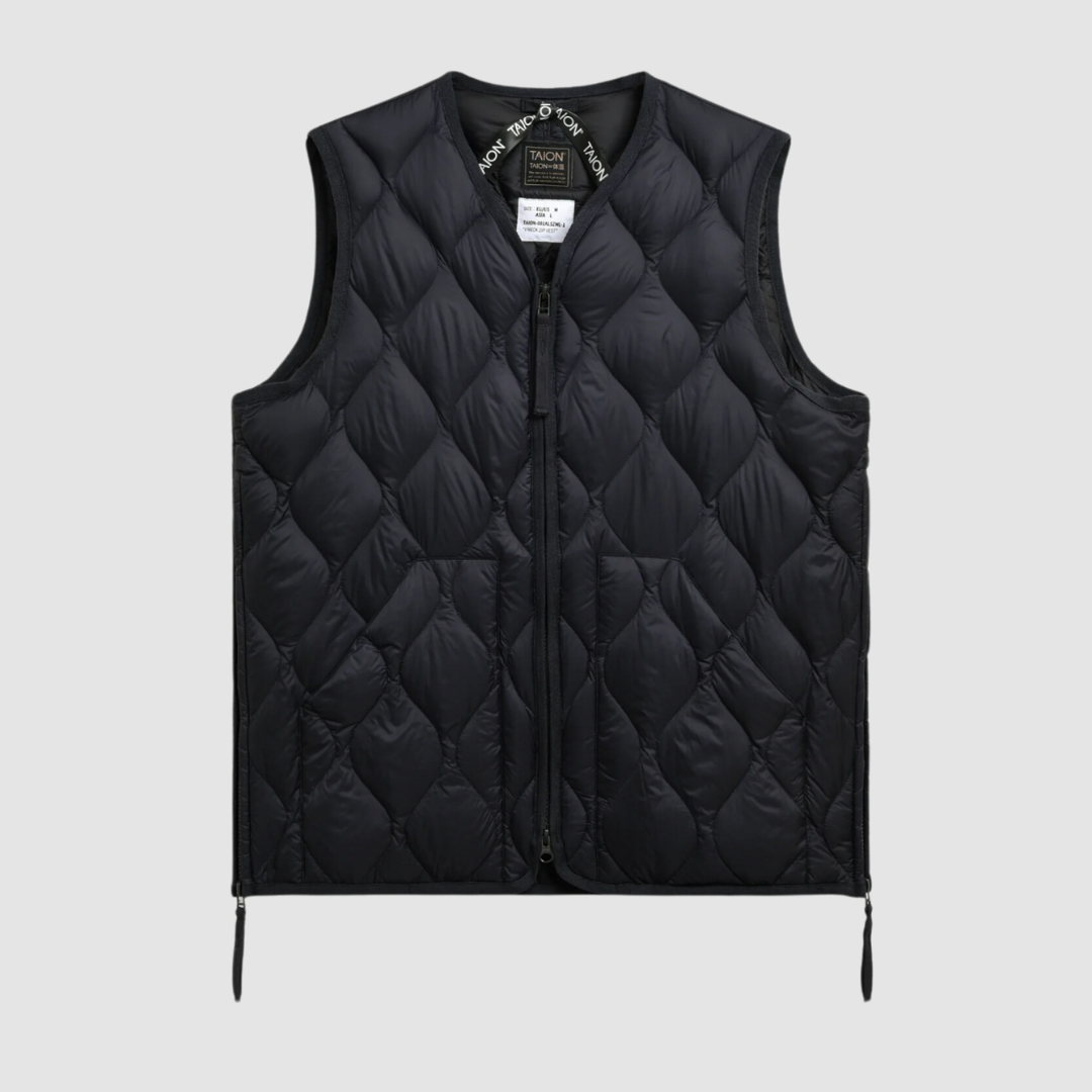 Military V Neck W-Zip Down Vest D. Navy