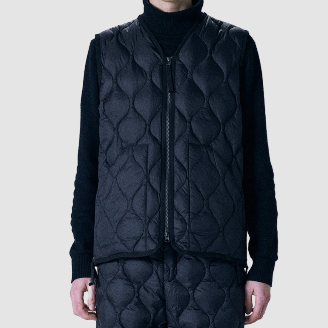Military V Neck W-Zip Down Vest D. Navy