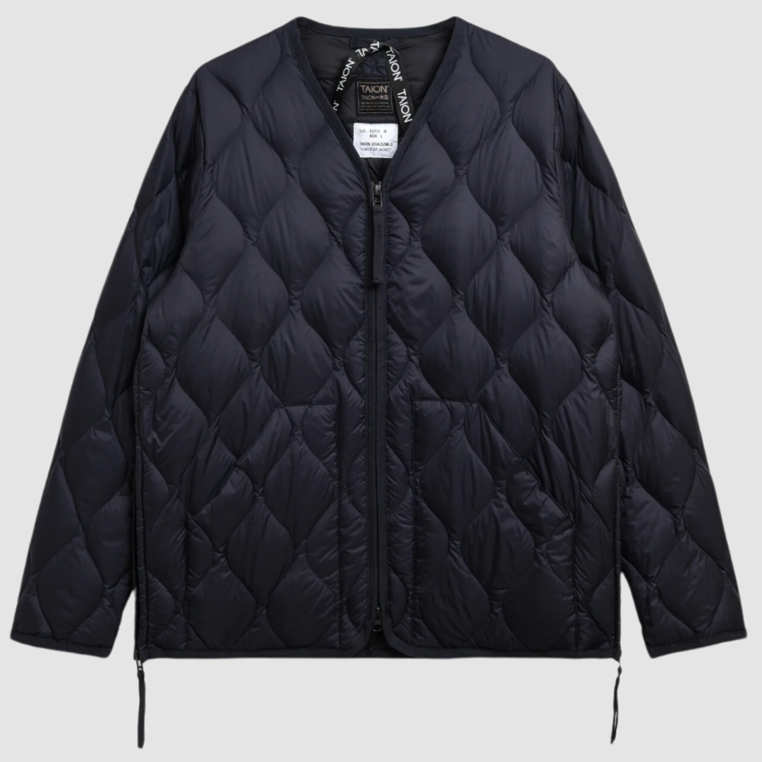 Military W-Zip V Neck Down Jacket D. Navy