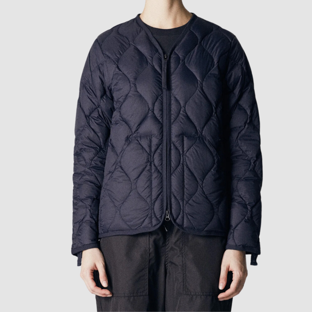 Military W-Zip V Neck Down Jacket D. Navy