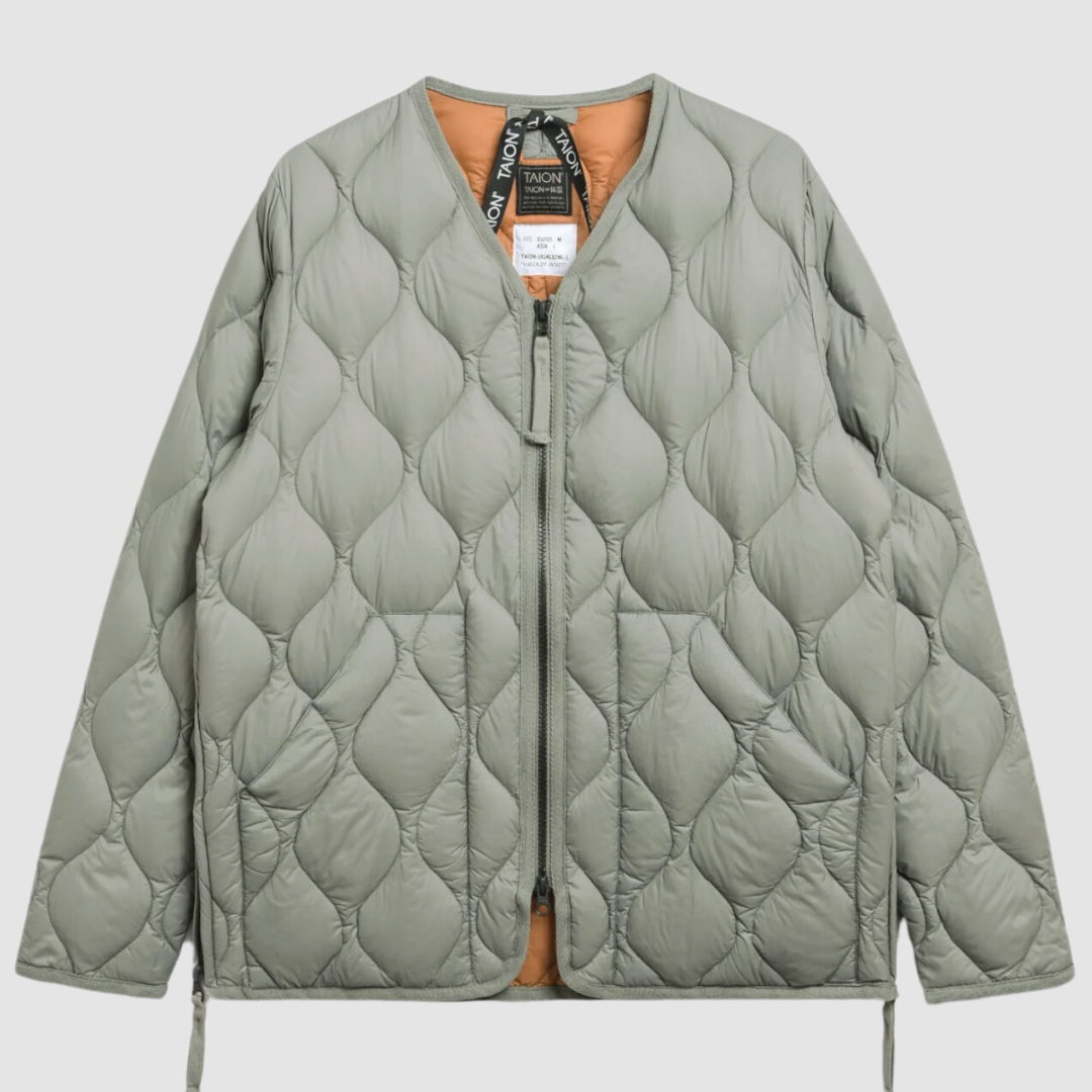 Military W-Zip V Neck Down Jacket D. Sage Green