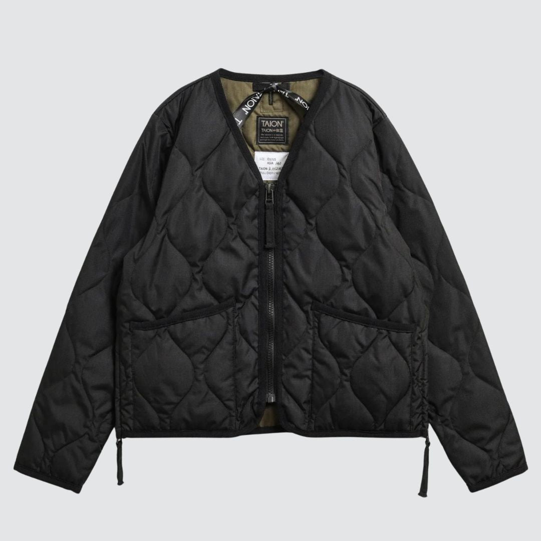 Kids Military Zip V Neck Jacket Black