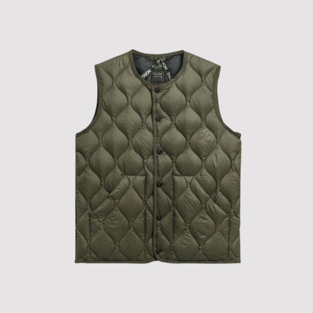 Military Crew Neck Down Vest D. Green