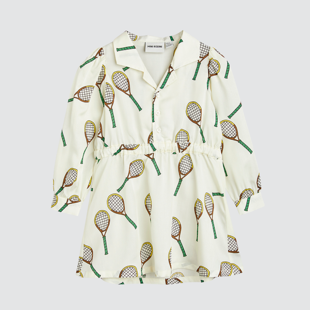 Tennis AOP Woven LS Dress Off White