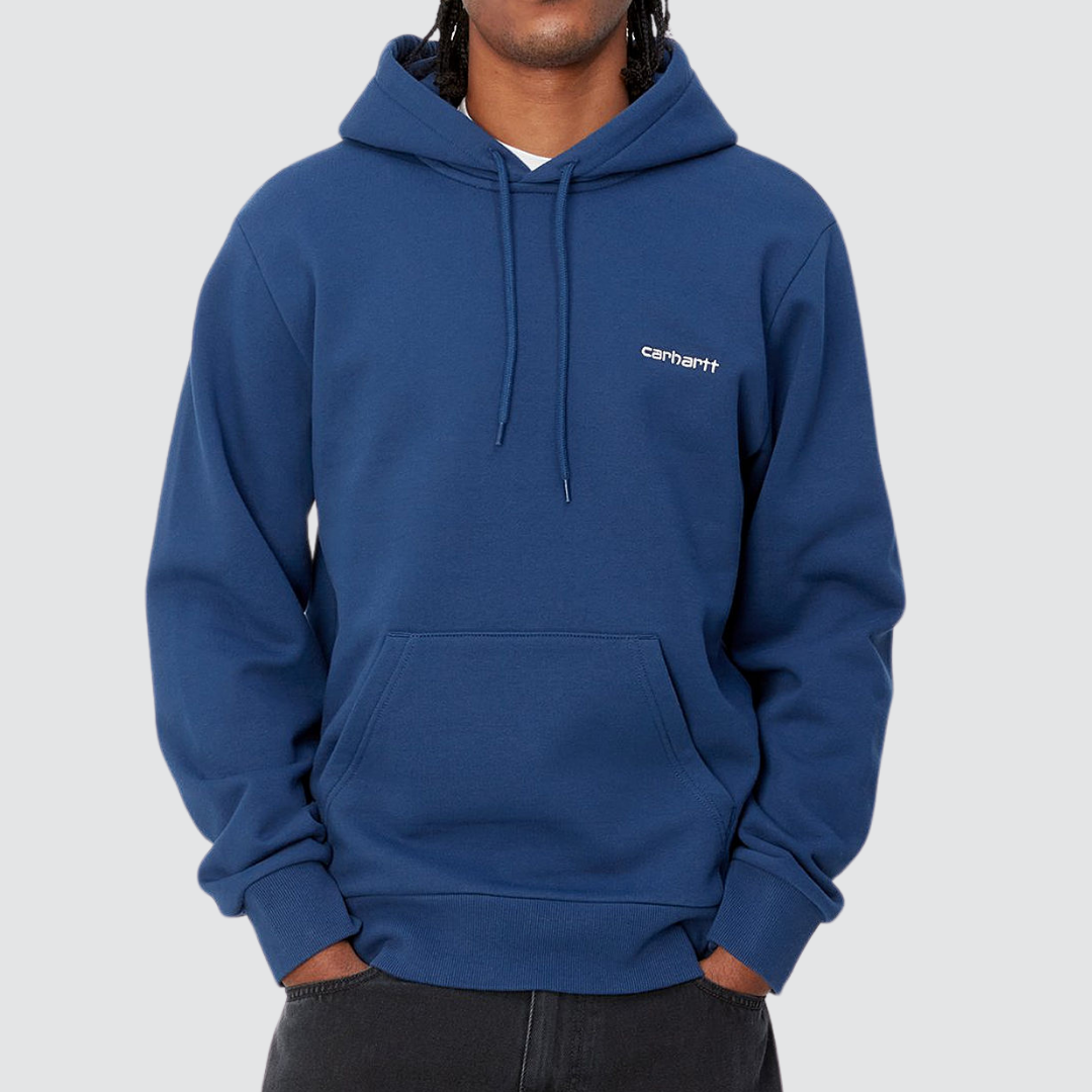 Hooded Script Embroidery Sweat Elder / White