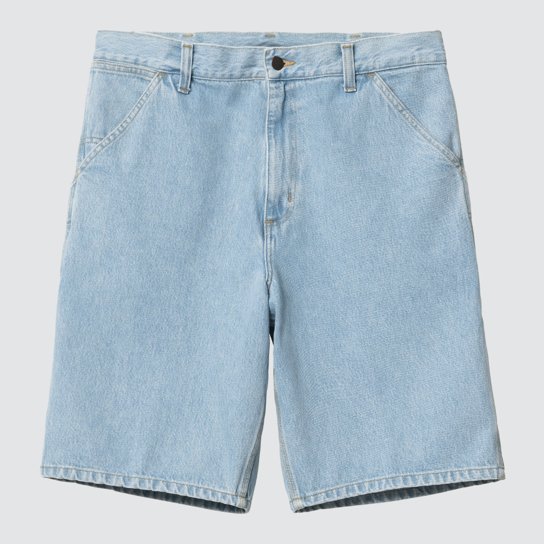 Single Knee Short Blue Heavy Stone Bleached