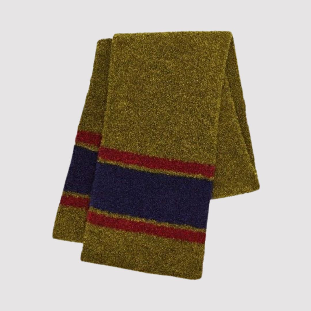 Bicoloured Bands Scarf Olive