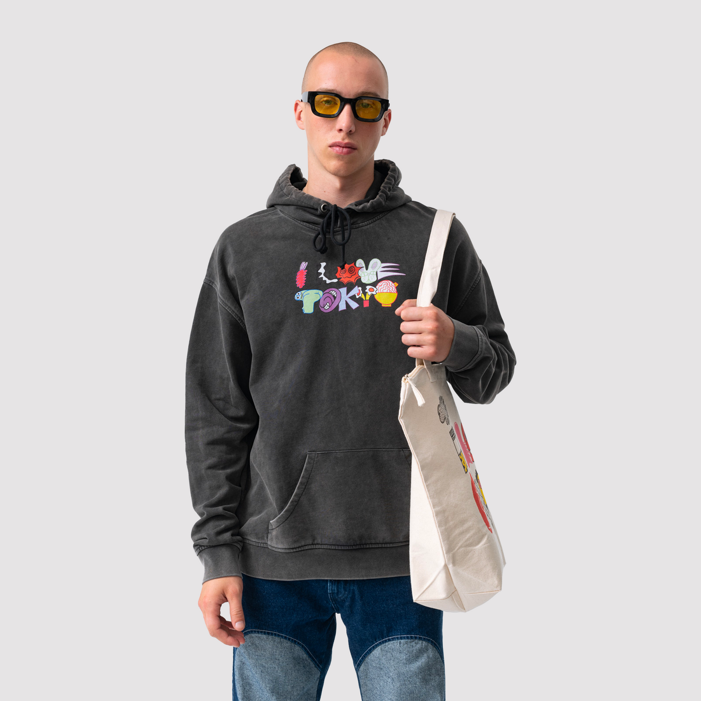 I Love Tokyo Hoodie Washed Black