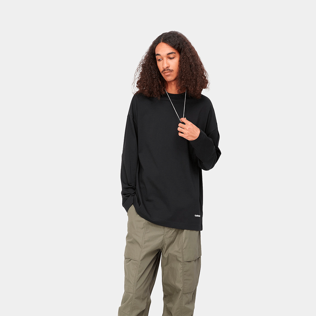 L/S Link Script T-Shirt Black White