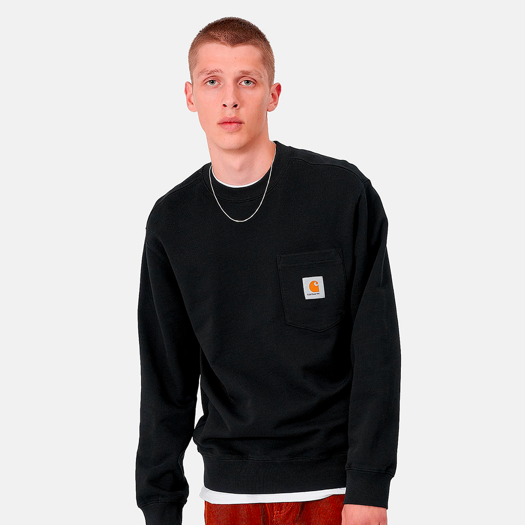 Pocket Sweat Black Garment Washed