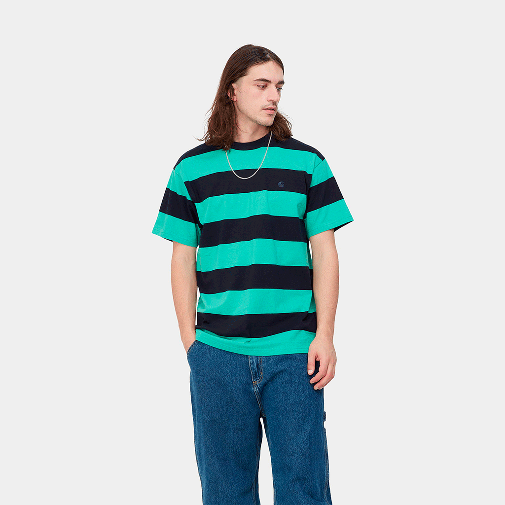S/S Dampier T-Shirt Stripe Dark Navy / Aqua Green