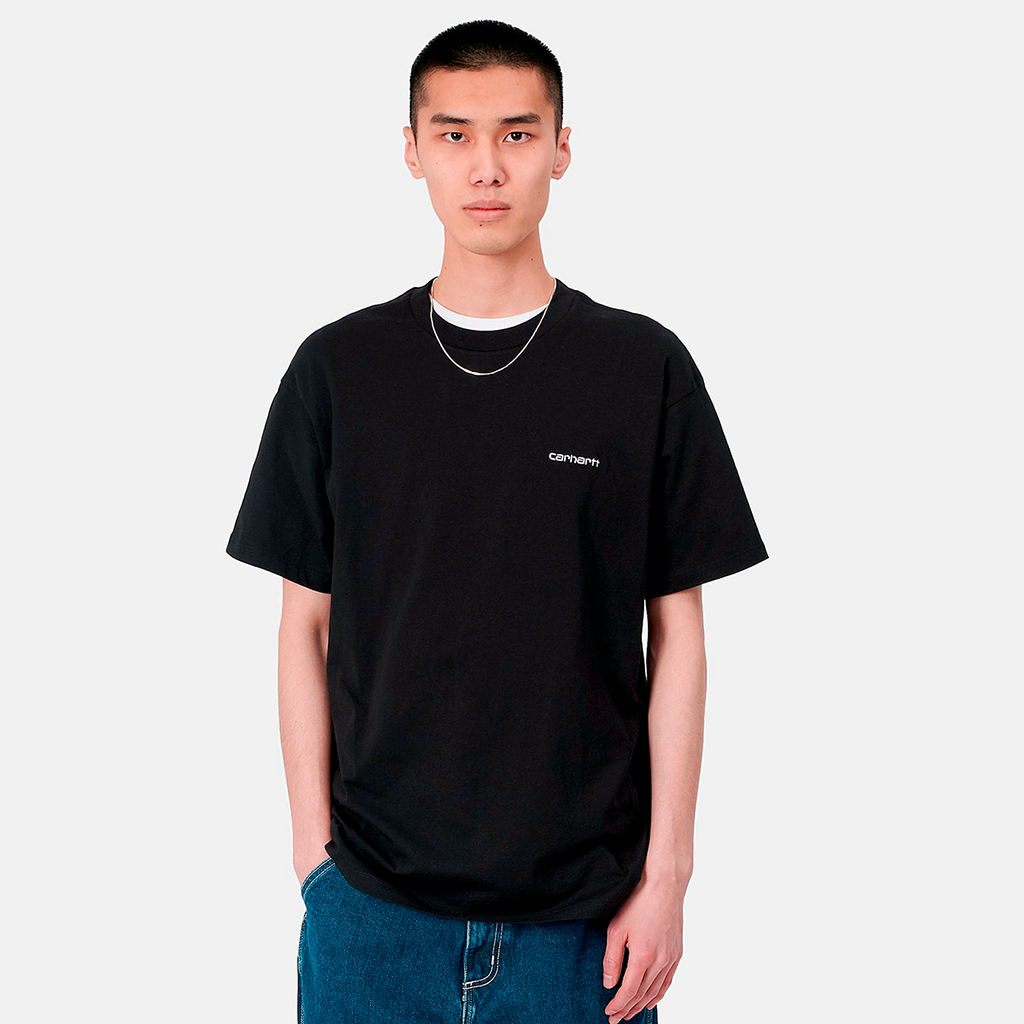 S/S Script Embroidery T-Shirt Black / White