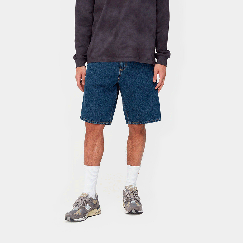 Single Knee Short Blue Stone Washed