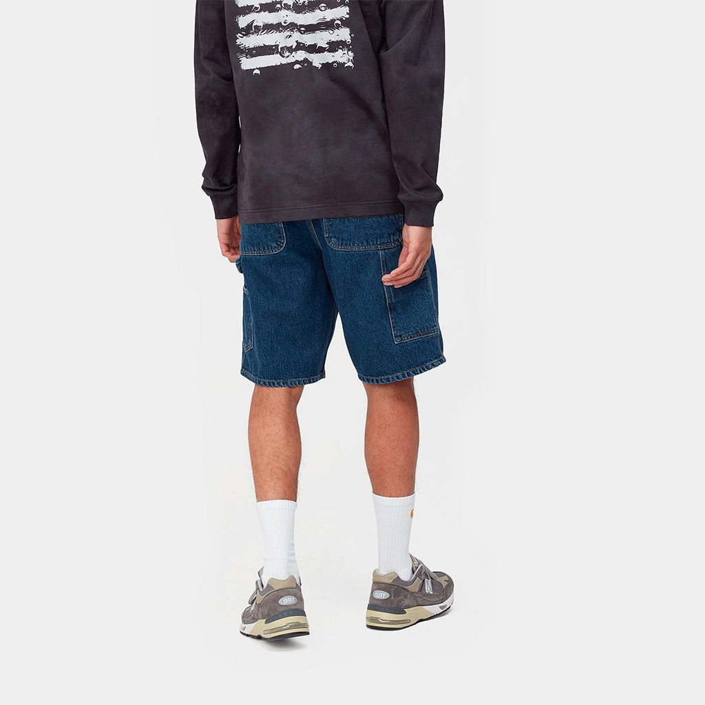 Single Knee Short Blue Stone Washed