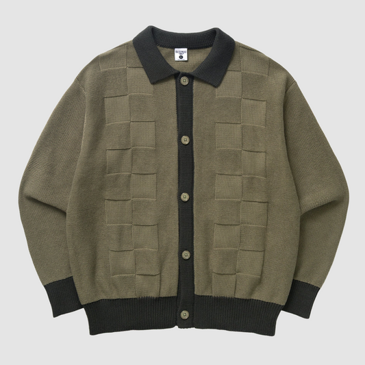Check Panel Cardigan Olive