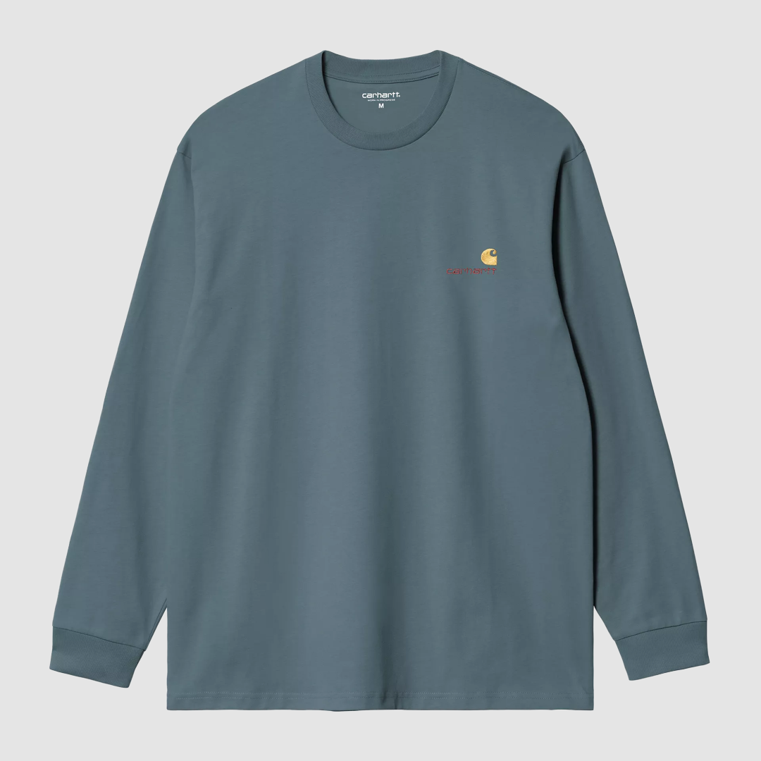 L/S American Script T-Shirt Office Blue