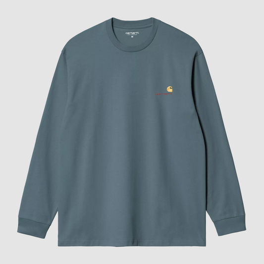 L/S American Script T-Shirt Office Blue
