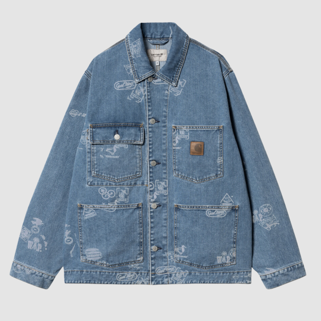 Stamp Jacket Print Blue Bleached