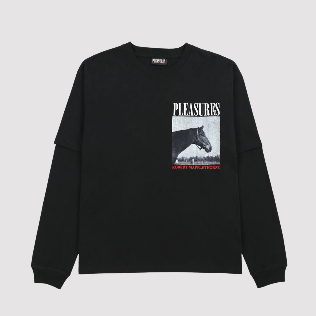 Horses Layered LS T-Shirt Black