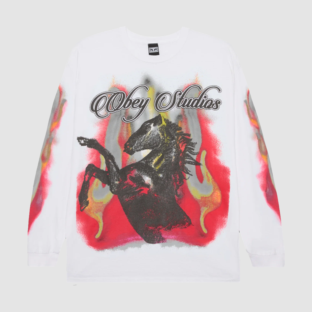 Obey Studios Horses LS T-Shirt White