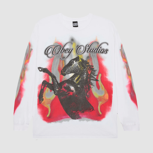 Obey Studios Horses LS T-Shirt White