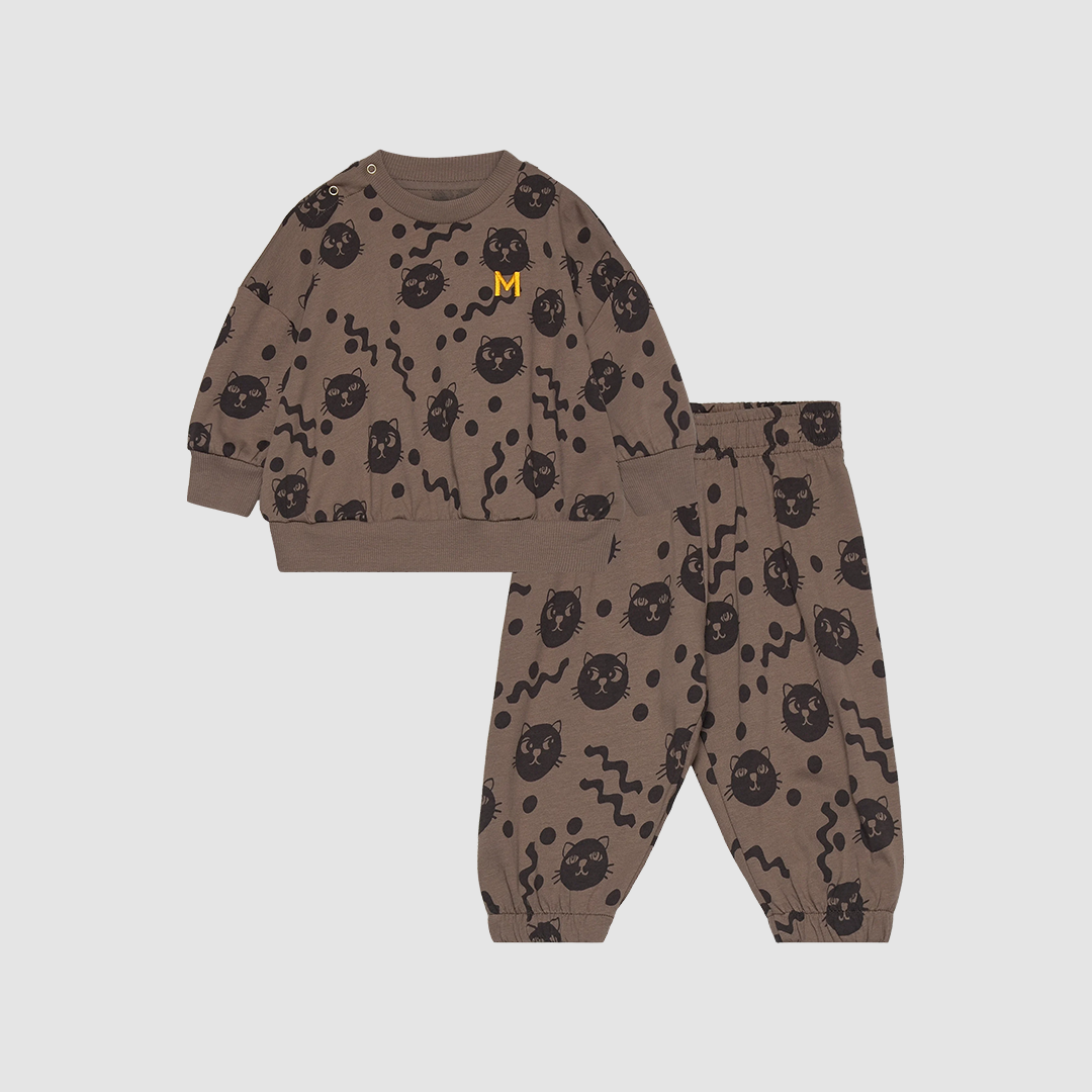 Squiggly Cats Aop Baby Set Brown