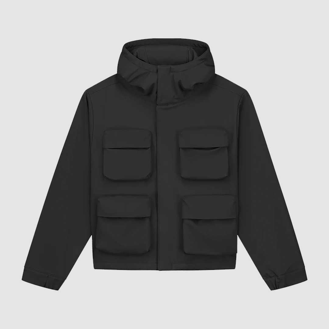 3D Pocket Hodded PES Jacket Black