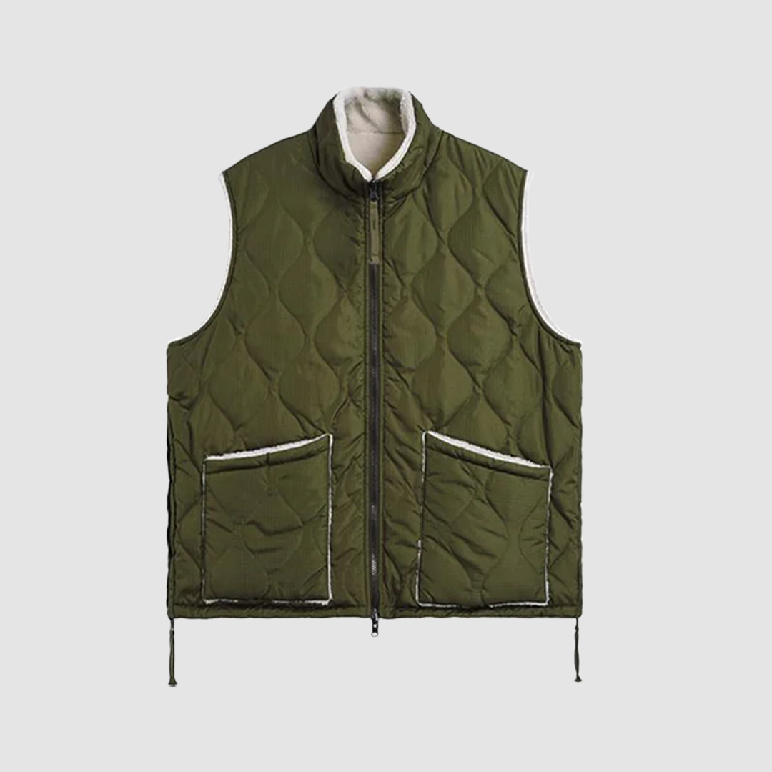 Military Reversible Hi Neck Down Vest D. Olive / Cream